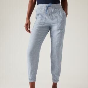 Athleta Blue Elastic Waist Retreat Linen Joggers 12